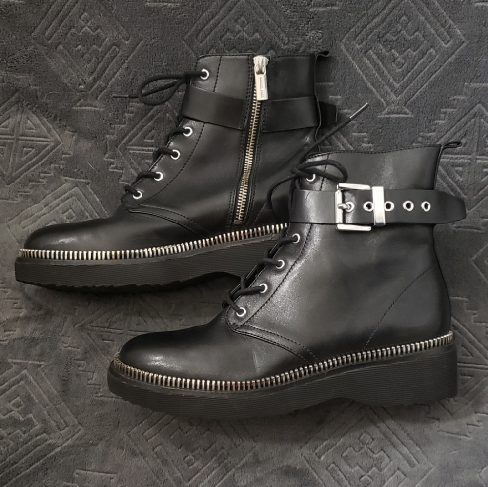 Michael Kors leather zipper combat moto boots